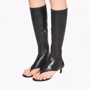 2024 European and American Foreign Trade Show New Mid-heel Elastic High-rise Fish-mouth Clip-tooth Sandals Thin-heeled Personalized Fashion Women's Shoes