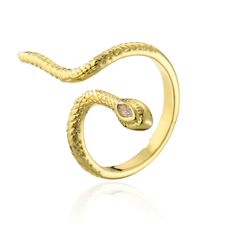 Fashion Copper 18K Gold Zircon Snake Shaped Geometric Open Ring