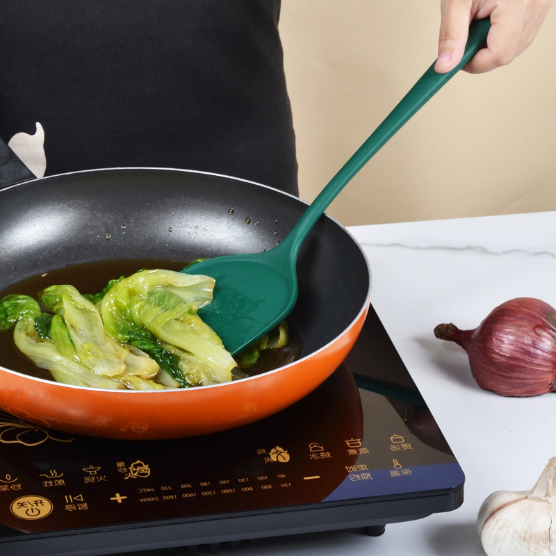 墨綠色硅膠廚具5件套家用食品級不粘鍋烹飪鏟子廚房湯勺漏勺套裝
