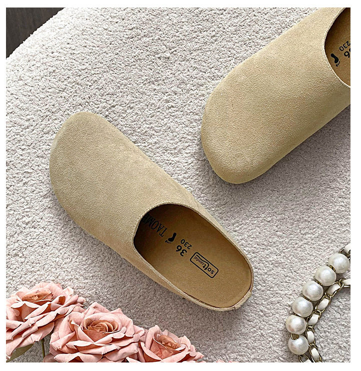 Dép lê nữ bít mũi đế dày mũi rộng phong cách Birkenstock, gót 3 cm — Màu caramel, Màu kaki, Màu mơ chi tiết 25
