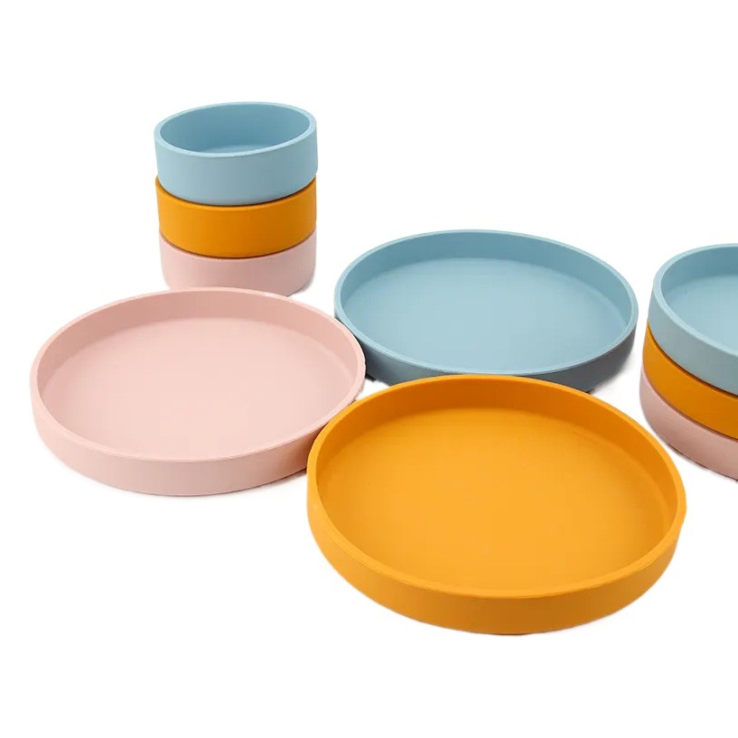 Placa de silicona comida complementaria bebé silicona resistente a la caída de los niños Placa de tazón placa engrosada Placa de almacenamiento vajilla hervida al por mayor