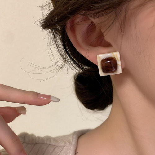 Retro Hong Kong style brown earrings niche design temperament high-end celebrity earrings autumn and winter unique earrings for women