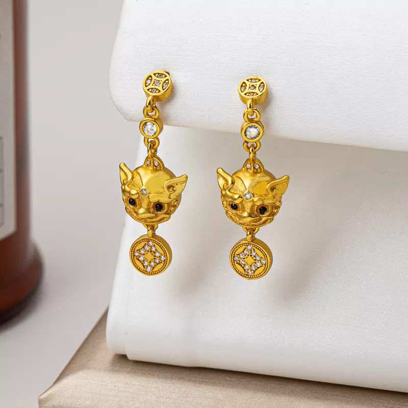 时尚立体沙金点钻招财貔貅沙金皮绳手链转运珠新中式国风手绳手饰