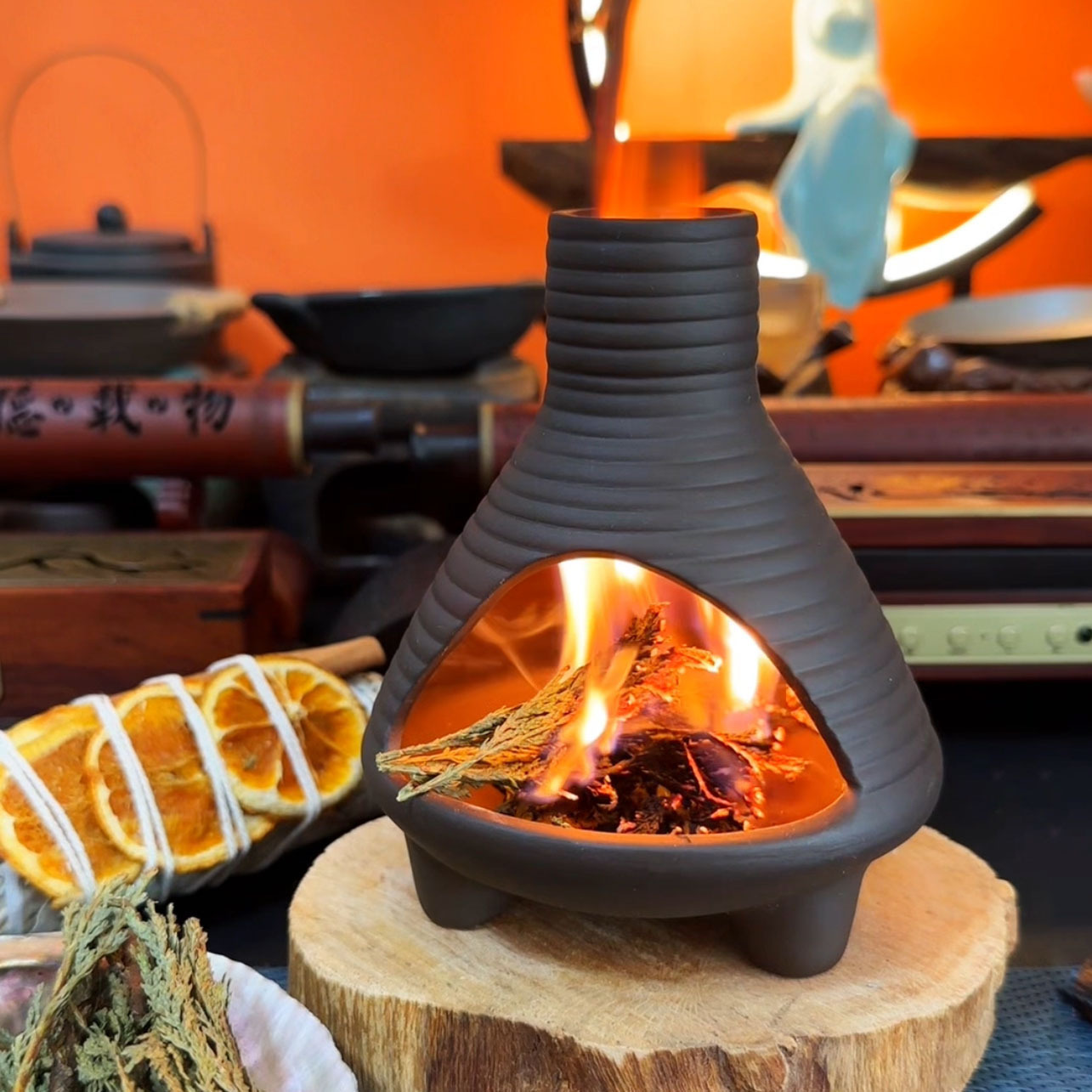 陶瓷香薰炉圣木鼠尾草雪松燃烧炉客厅茶桌燃熏小壁炉艺术氛围感摆