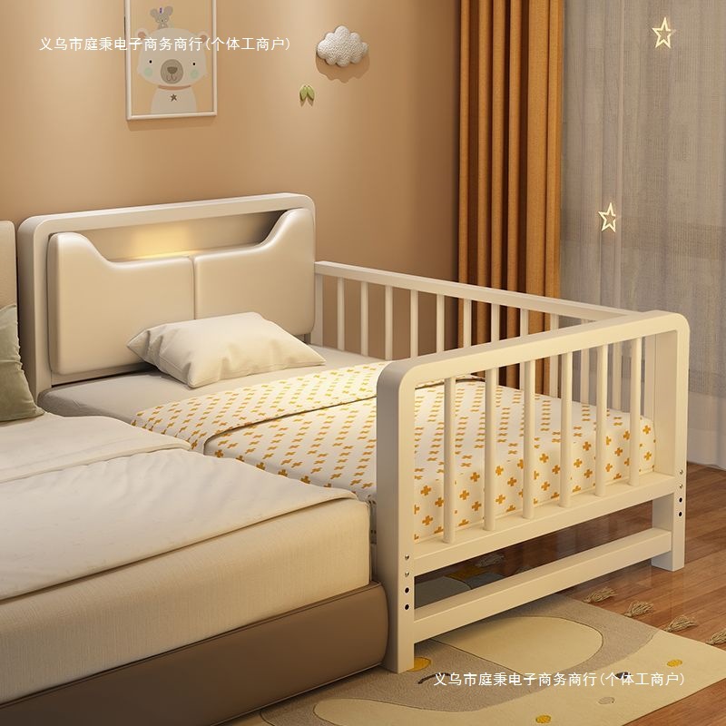 Children's Wrought Iron Bed with Spliced Baby Crib Side, Widened Guardrail, Single Bed with Adjustable Height and Thickened Small Bed