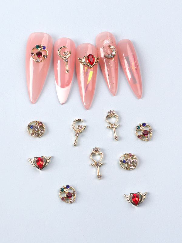 Ten Pieces of Mixed Color Beautiful Girl with Diamond Nail Art Jewelry