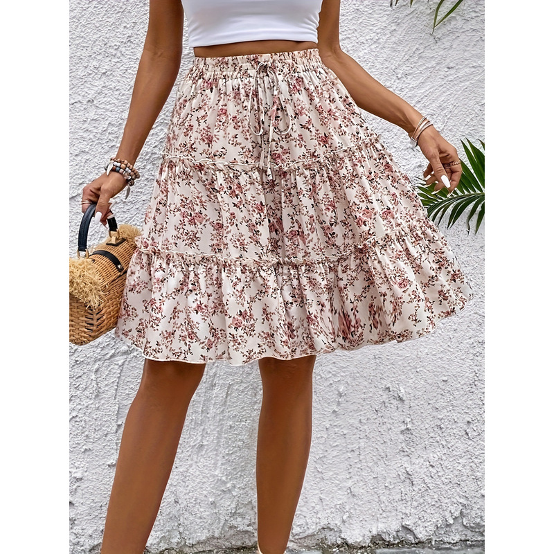 F 63620 Floral High Waist Culottes Floral High-Waisted Wide-Leg Skirt Pants