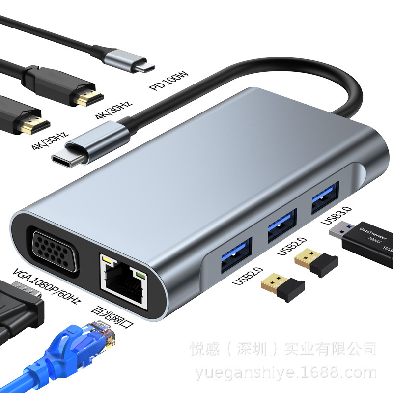 クロスボーダーusb hub 3.2拡張ドックtype-c hd DP VGA 3画面異顕MSTマルチ画面拡張ドック|undefined