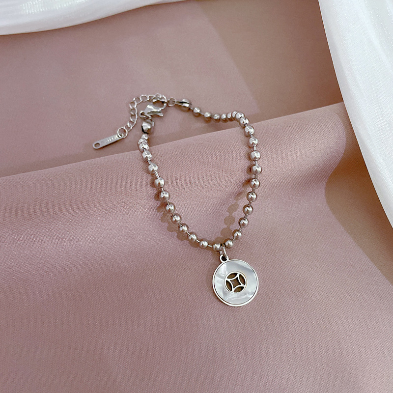 Beaded Charm Bracelet Personalized Titanium Steel Circular Coin_voghion.com