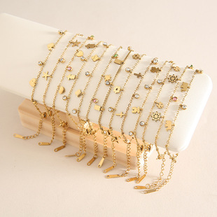 Stone inlay with zircon, pendant stainless steel, bracelet, jewelry, 750 sample gold, does not fade, European style, light luxury style, high-quality style