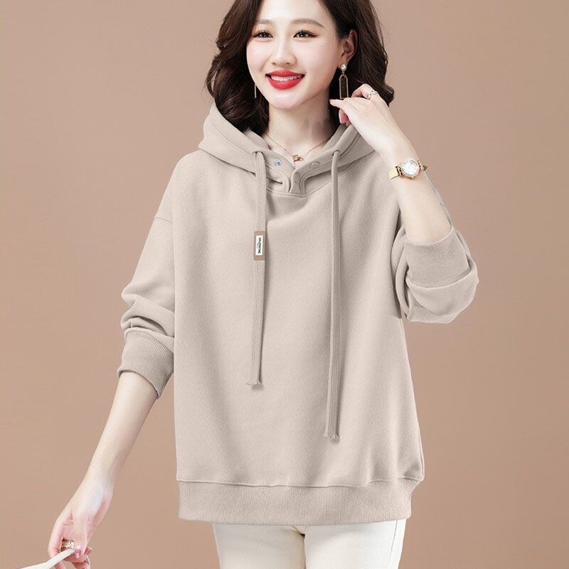 Women's hooded sweatshirt, fleece-lined and thickened, fashionable casual outerwear, new autumn and winter Korean style, loose plus-size women's clothing Women's hooded sweatshirt, fleece-lined and thickened, fashionable casual outerwear, new autumn and winter Korean style, loose plus-size women's clothing