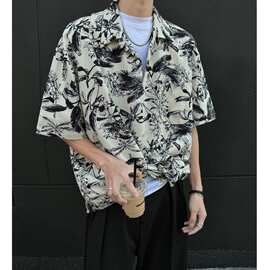 夏威夷沙滩短袖衬衫男夏季薄款美式高级感痞帅宽松休闲五分袖衬衣