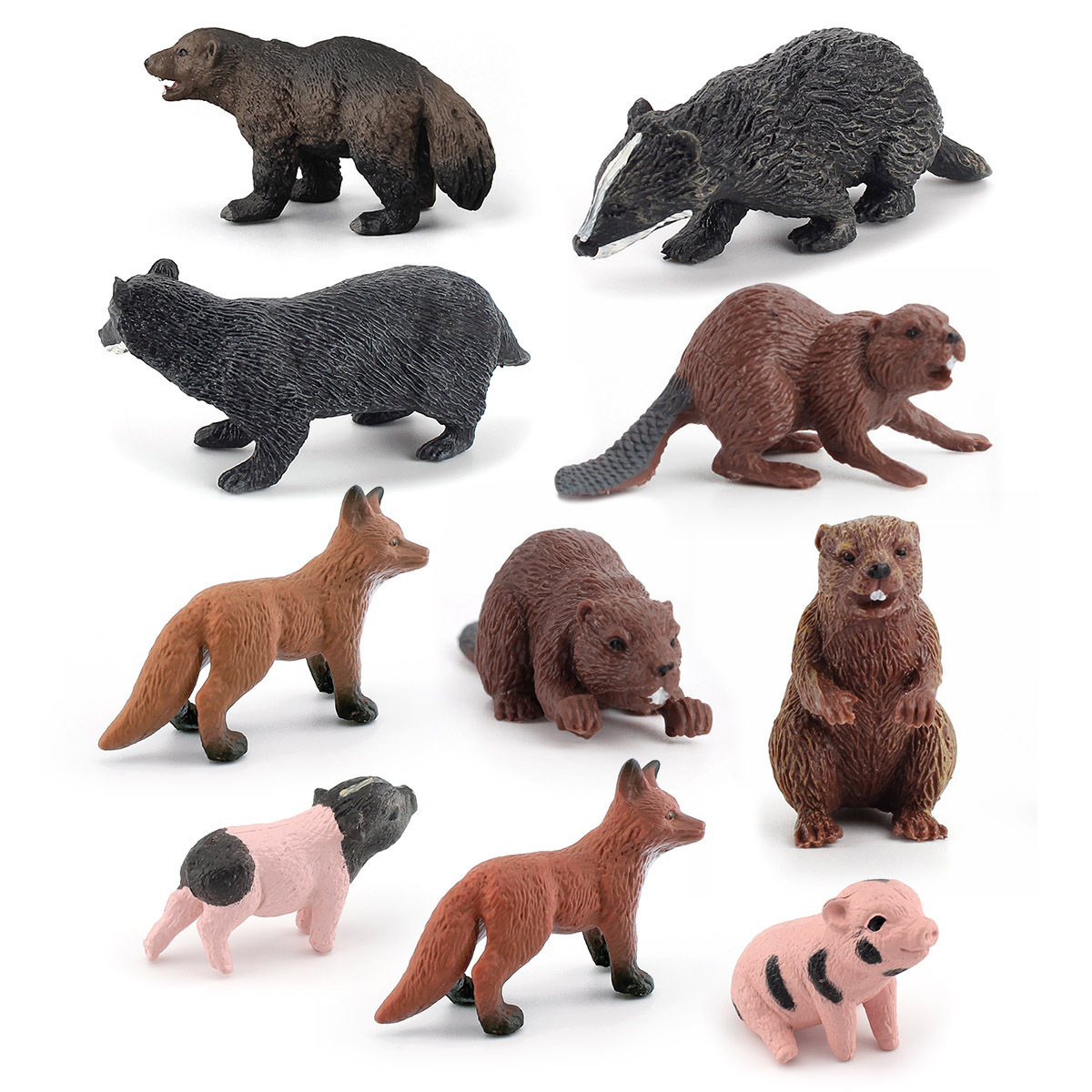 Simulación de exportación transfronteriza bosque animal traje modelo Beaver Fox visón oso cerdo escritorio decoración estática juguete