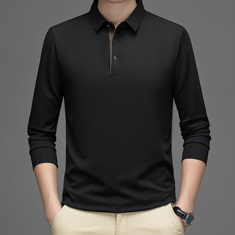 無痕長袖poloシャツ男性新品質中年襟メンズビジネスカジュアルお父さん長袖tシャツ|undefined