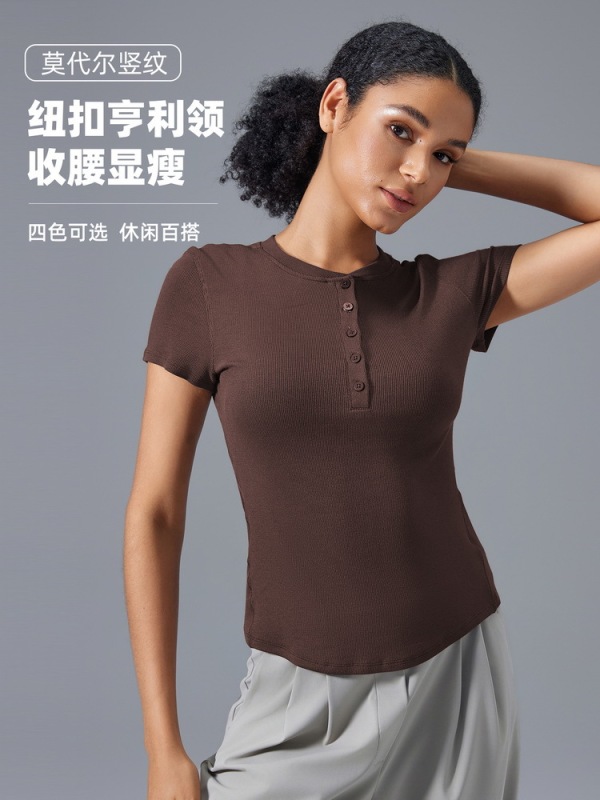 夏モーダル半袖レディースヌードスリムヨガウェアTシャツカジュアル万能ランニングスポーツトップD25097|undefined