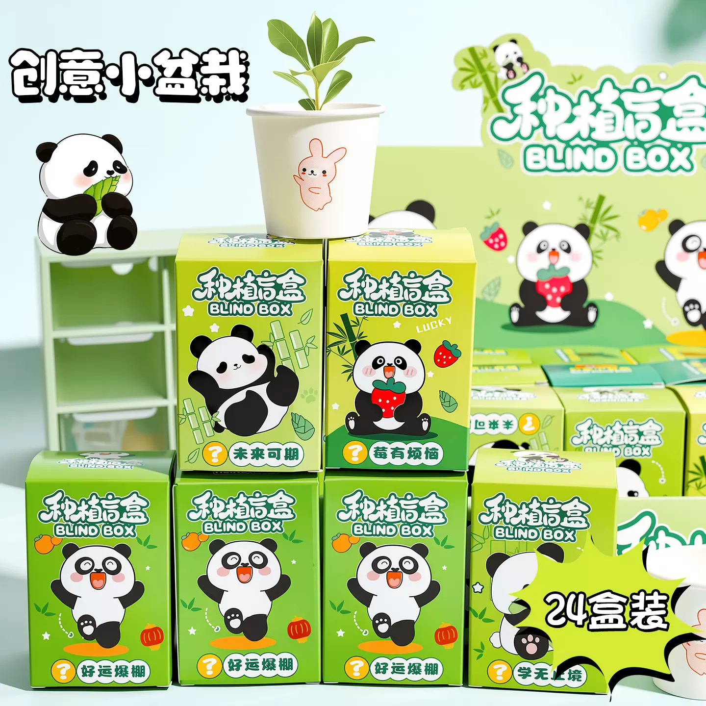卡通熊猫种植盆栽盲盒儿童植物花卉种子小礼品创意桌面摆件小盆栽
