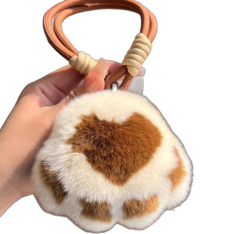 Verdadero cordón de piel de conejo Rex lindo gatito garra llavero de coche colgante rojo bola de peluche bolso escolar colgante regalo