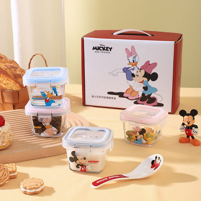 Cuenco de alimentos para niños de Disney, vidrio con alto contenido de borosilicato, caja de conservación para bebés linda, caja sellada al por mayor, caja de regalo, regalo