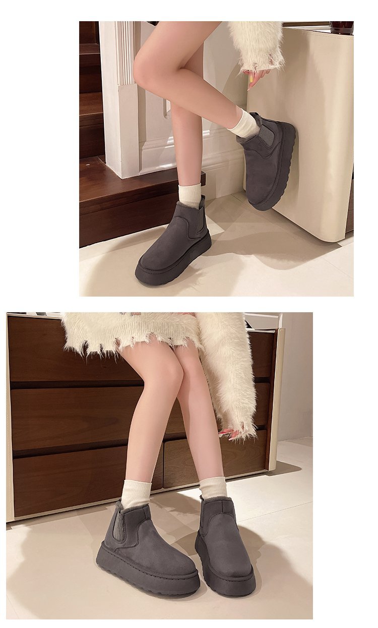 Women's platform snow boots in cotton shoes with wool round toe cotton boots_voghion.com