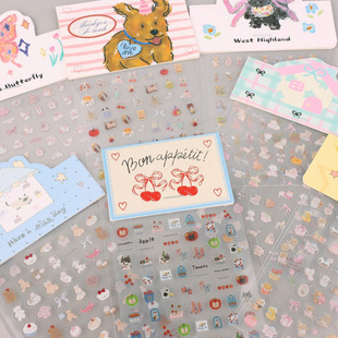 Ins Korean Style Manicure Thin Tough Retro Hand-Painted Cute Cartoon Graffiti Red Panda Dog Kitty Goldfish Nail Stickers