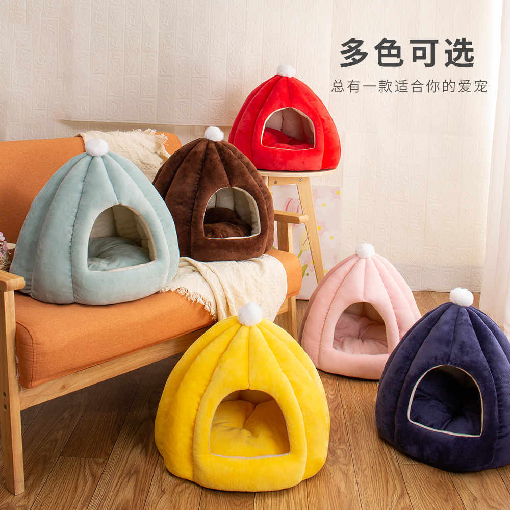 Nido de gato transfronterizo al por mayor de invierno cálido cerrado nido de gato extraíble y lavable Nido de gato de calabaza de alta elástico PP algodón gato suministros