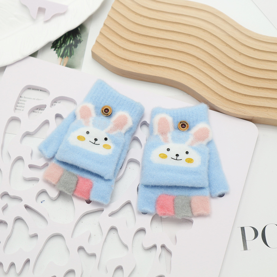 Guantes de invierno de medio dedo para niños niños niños niños niñas estudiantes lindos guantes de peluche de dibujos animados