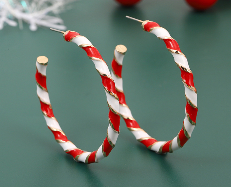 Kerst Klassiek Kleurblokpatroon Druppelende Olie Legering Legering Oorknopjes display picture 1