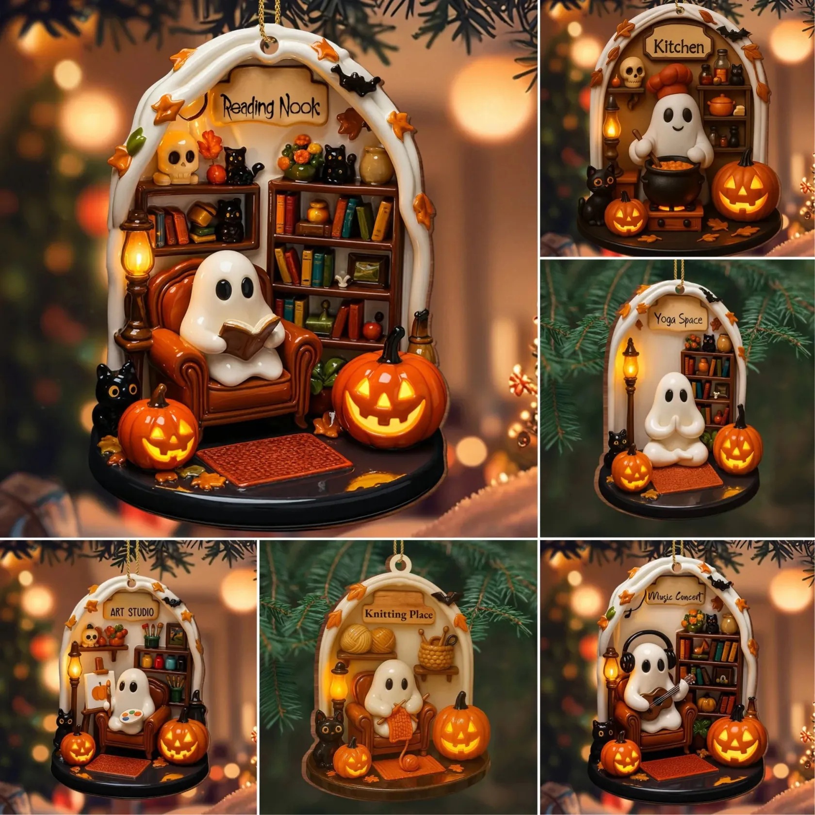 2025 transfronterizo personalizado Halloween lectura fantasma acrílico decoración plana colgante Halloween lista