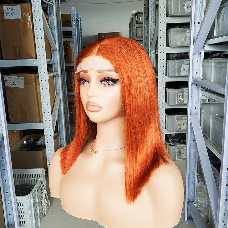 12A One Speed 4X4 Lace Wig Real Hair Bone Straight Headgear 350 #   Ginger Bone Straight Two