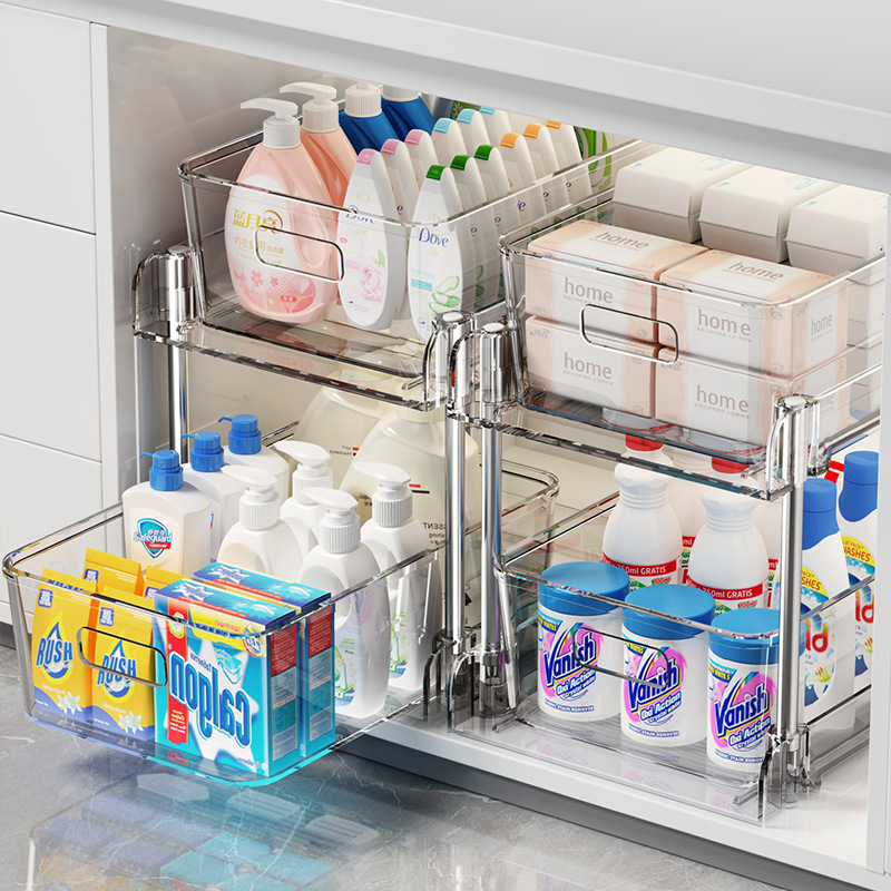 Under-Sink Storage Rack Kitchen Bathroom Cabinet Shelf Multi-Functional Pull-Out Basket Storage Organizer