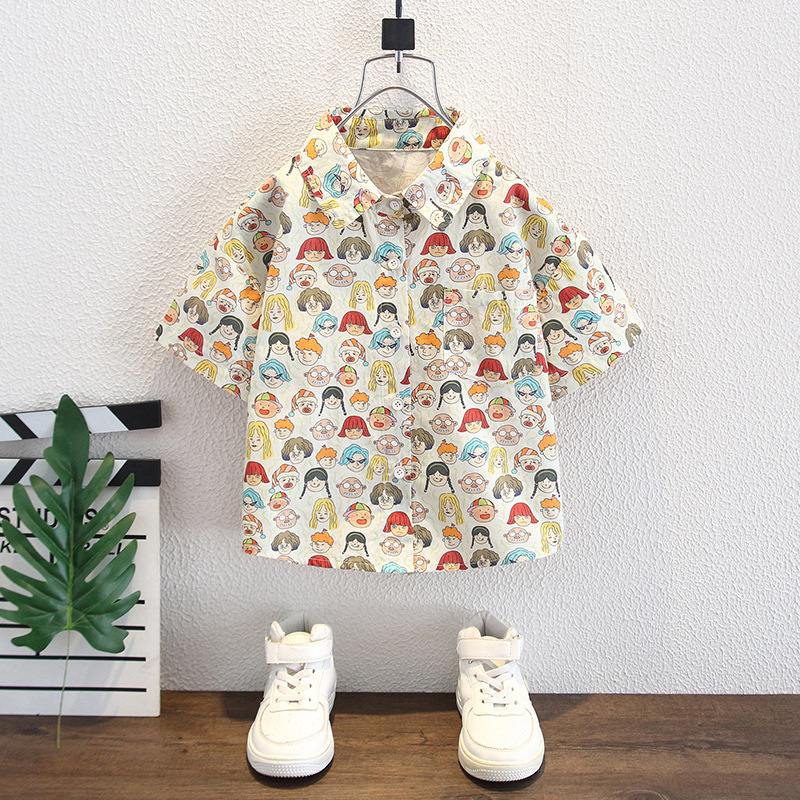 8026 Camisa de manga corta para niños Verano 2025 Nuevo estilo Niño Estilo extranjero Tesoro masculino Verano Camisa de verano para niños coreanos