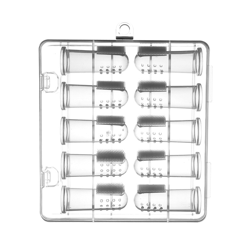 Caja bebé pulgar conjunto cepillo de dientes de silicona pecho cepillo de dientes dedo conjunto cepillo de dientes bebé lengua recubrimiento cepillo de limpieza diez paquete