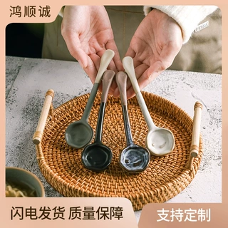 复古日式陶瓷勺子家用厨房盛汤调羹汤匙手工小号高颜值粗陶汤勺