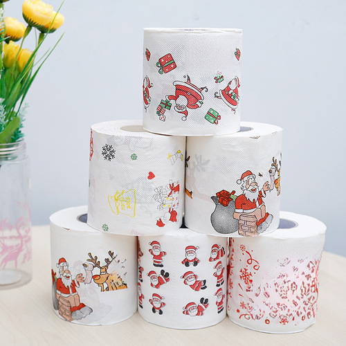 Christmas baby cartoon colored toilet paper roll print with core household toilet paper bathroom hotel tissue paper