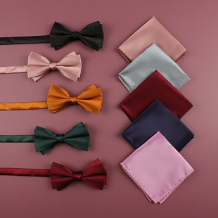Factory wholesale silk satin feeling British solid black wine red blue dress groom men's double cross bow