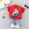 Summer cartoon backpack for early age for leisure, small bag, sleeves, set, Korean style, western style, with little bears, round collar, wholesale