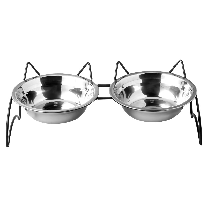 Tazón de acero inoxidable para gatos, tazón para perros, tazón para bebidas, tazón de grano para proteger la columna cervical, tazón para gatos de acero inoxidable para mascotas, doble tazón para gatos