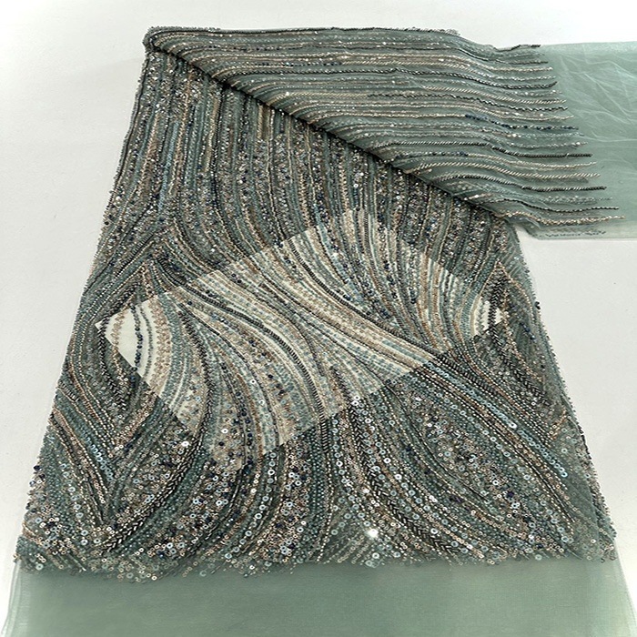 Tela de encaje de alta gama con bordado de cuentas personalizado, tela de encaje de moda para vestido de novia de estilo francés de lujo. image 9