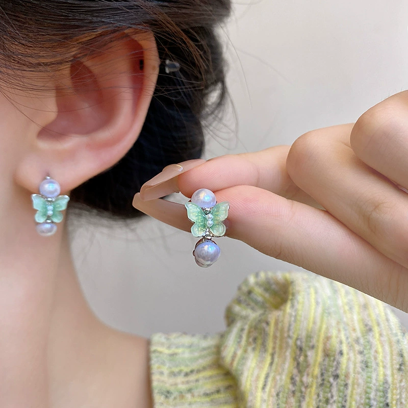 Серебряная игла из жемчуга, стильные универсальные серьги, образец серебро 925, простой и элегантный дизайн, оптом