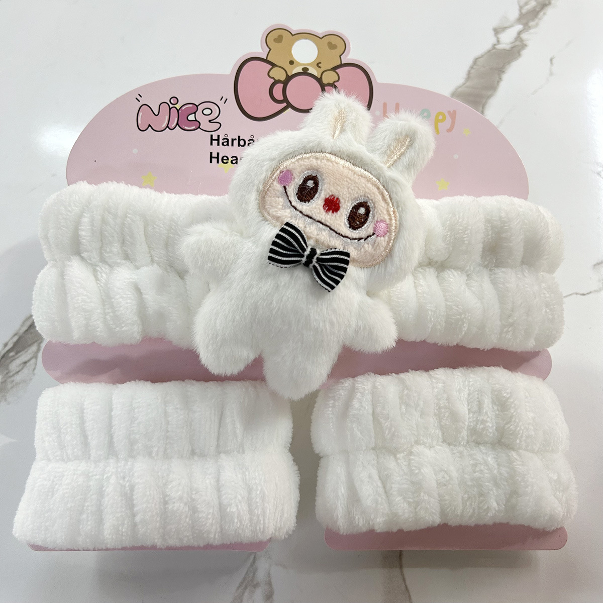 Banda de cabello de moda con tarjeta de papel dulce decoración de animales pequeños de peluche de lavado banda de cabello de dibujos animados correa de muñeca tridimensional