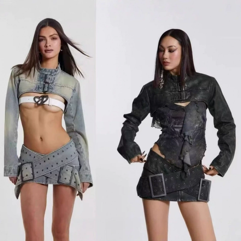 Jaded London Millennium Spice Girls сексуальная ретро стирка с длинными рукавами и короткая джинсовая куртка топ женский