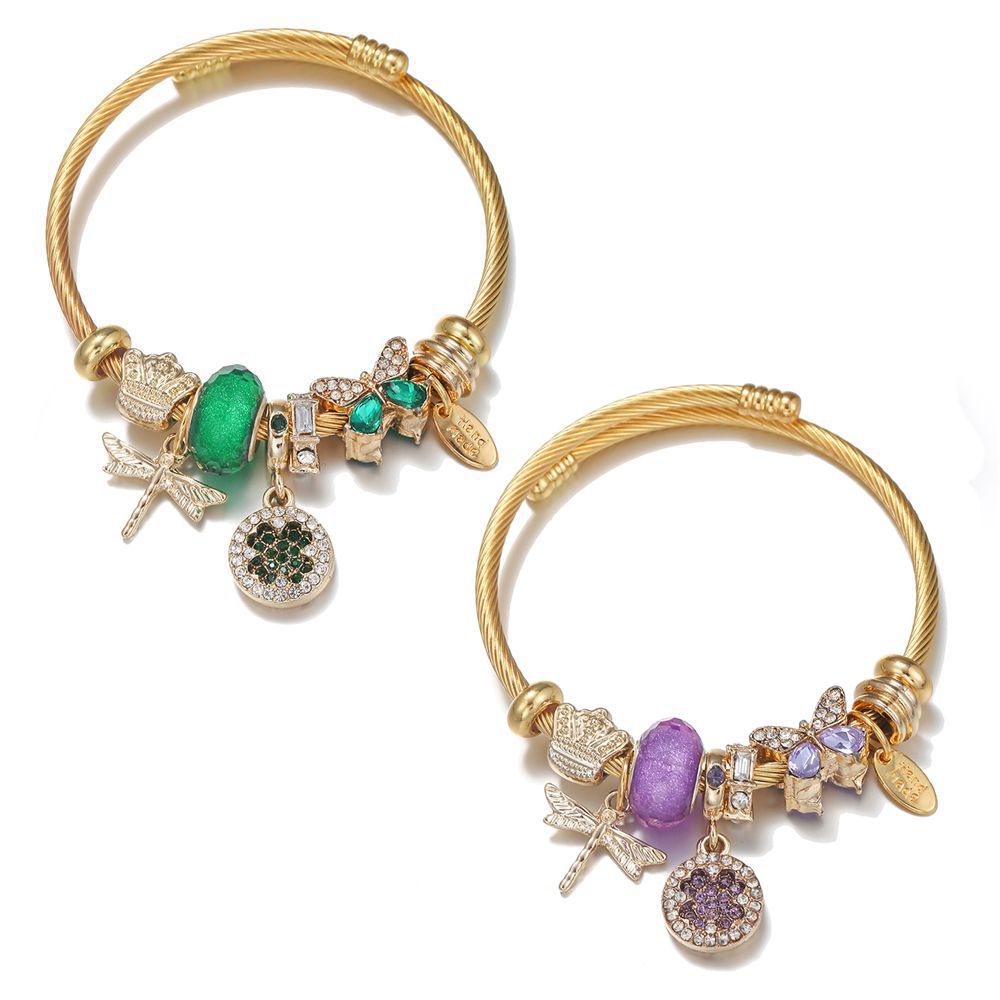 Japanese Style Dragonfly Stainless Steel Plating Artificial Gemstones Bangle 1 Piece display picture 5