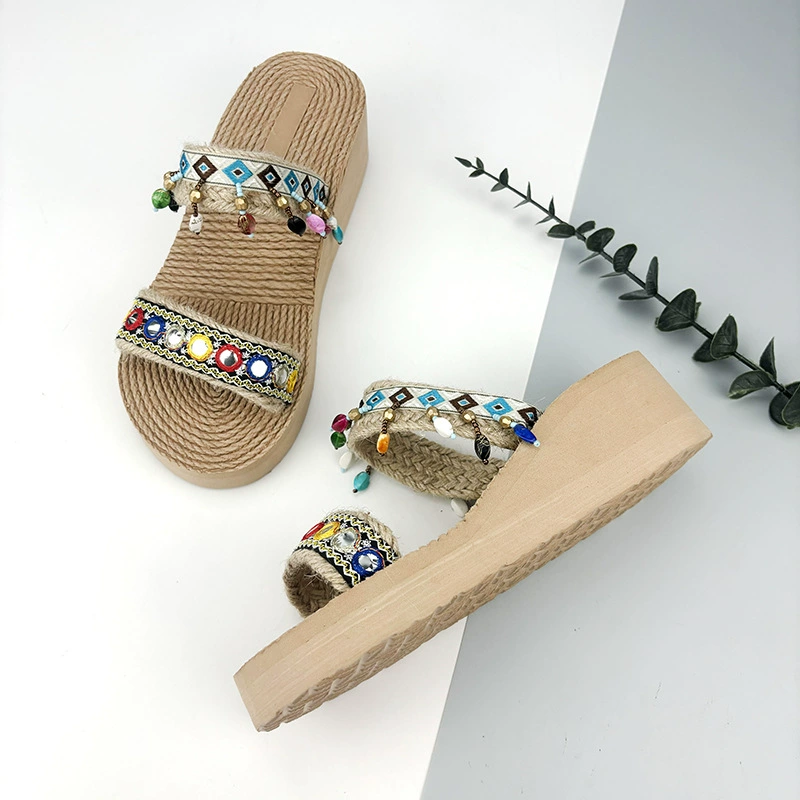 Ethnic summer fashionable beach footwear platform, comfortable slippers, ethnic style