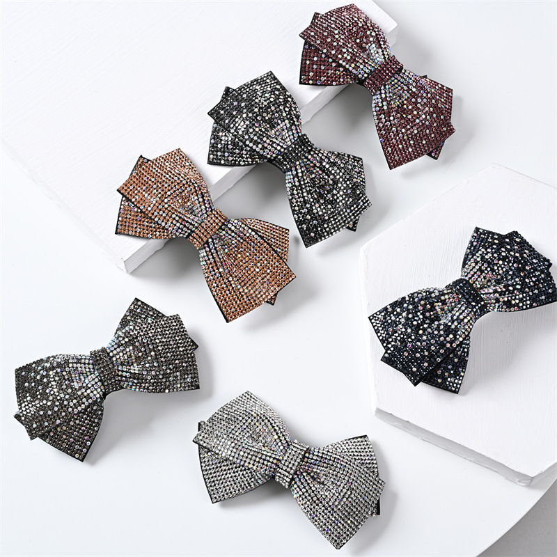 韓版閃閃水鑽發卡蝴蝶結彈簧髮夾網紅滿鑽頂夾後腦勺優雅氣質頭飾