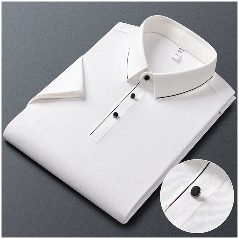2025 Summer Cotton Good Quality Short-Sleeved Polo Shirt Men's Business Casual Lapel Pure Color Shirt Dad Top