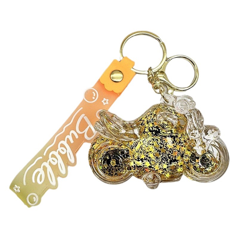 Sueño creativo colorido motocicleta a la deriva botella llavero lindo cristal arenas movedizas descompresión juguete pequeña decoración cumpleaños