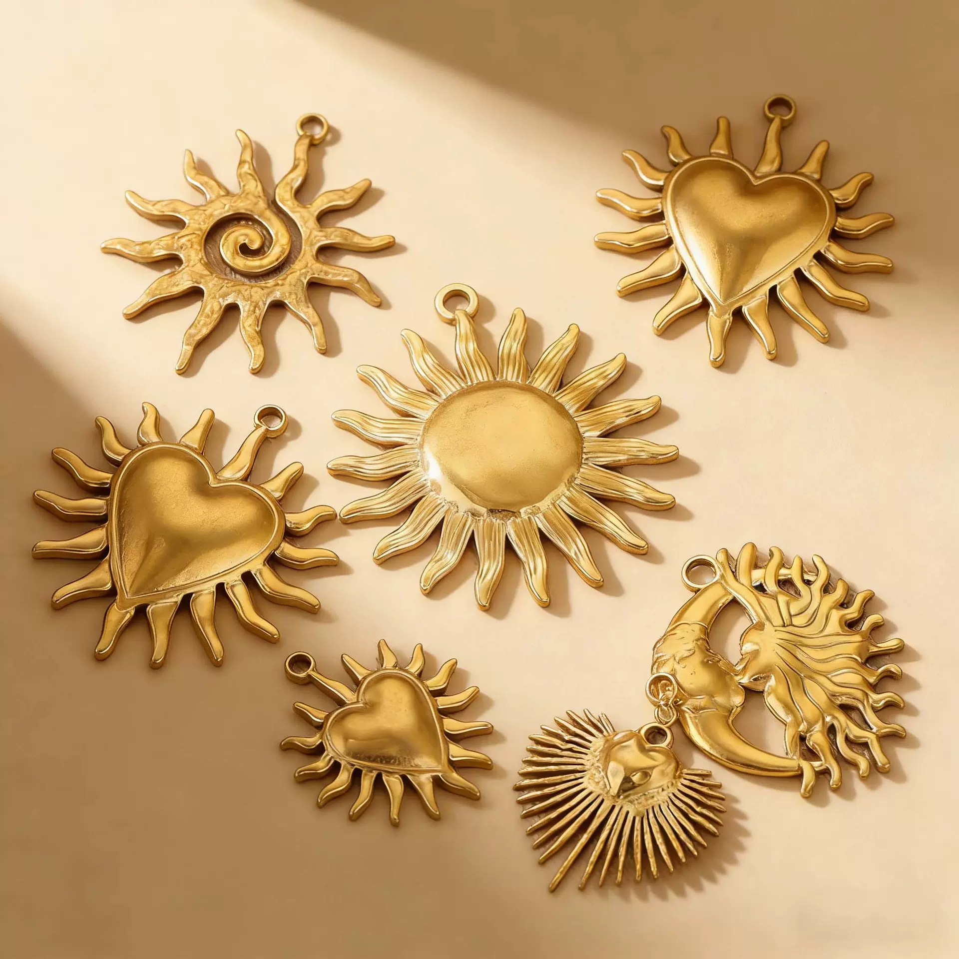 复古欧美不锈钢笑脸太阳月亮坠子 钛钢DIY吊坠项链手工制作