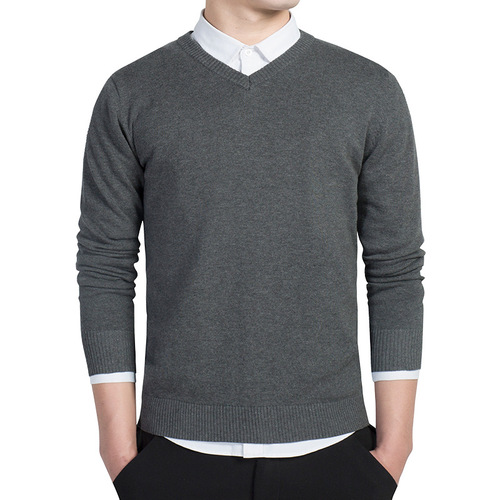Autumn and Winter Men's Pullover Wool Sweater | Casual Men's Slim-Fit Sweater | Men's V-Neck Base Layer Shirt