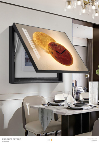 Modern light luxury electrical panel decoration with clock, no drilling electrical box wall clock, concealing living room distribution box painting