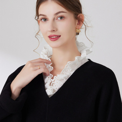 Women girls Detachable Dickey Collar white black lace half shirt evening dress Sweater decoration Collars,  Ruffle Edge Collars short shirt 